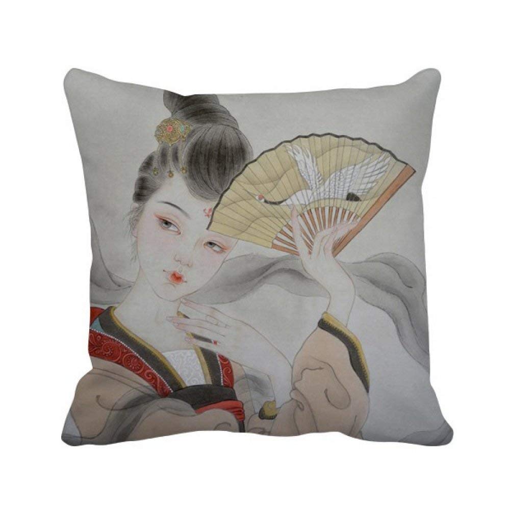 Coussin carré peinture chinoise en polyester pour sublimer l'ambiance zen de votre canapé