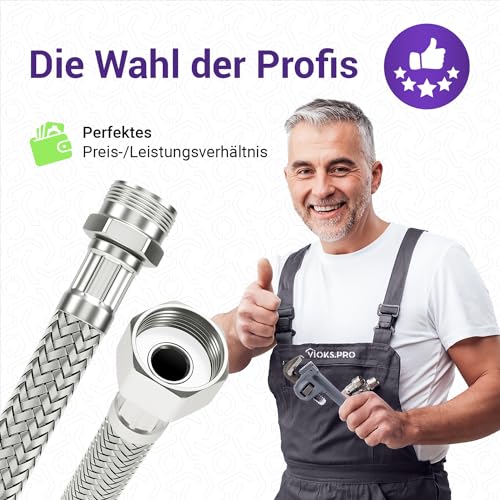 Viоks.pro 3/8 Schlauch (15,2mm) Überwurf und Außengewinde 30 cm & Armaturenschlauch Anschlussschlauch Armatur Trinkwasserschlauch Flexibler Schlauch für Wasserhahn Eckventil Küchenarmatur Spülkasten