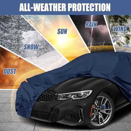 Waterproof Premium Car Covers Replace for 2006-2026 BMW 3 Series, Heavy Duty Polyester with Cotton Liner All Weather Car Cover with Zipper Door, Windproof Bands for Snow Rain Dust Protection - Image 6