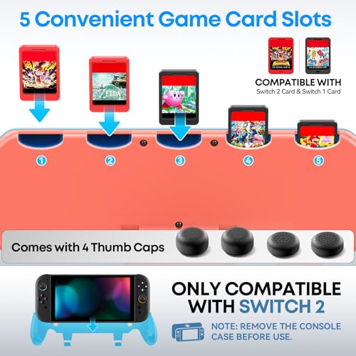 Image of OIVO Grip Compatible with Nintendo Switch 2, Switch 2 Ergonomic Grip Case with Adjustable Stand, Comfort Game Accessories with 5 Game Card Slots and 4 Thumb Caps, Blue Orange