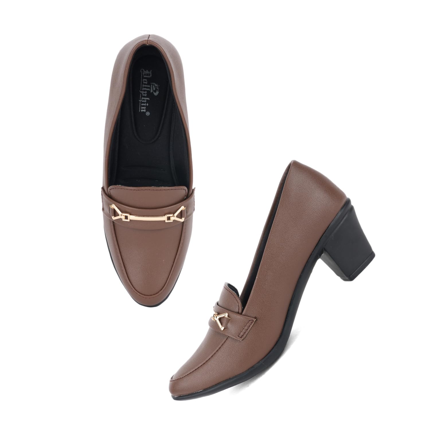Women Pointed Toe Block Heel Pump Slip on Casual Stylish & Comfortable with Buckle DFK-F10-image-44