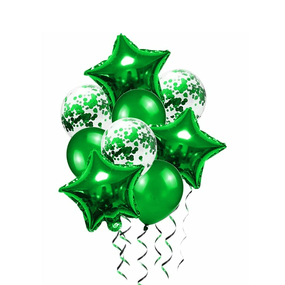 Pop the Party Green 9PCS/Set Brithday Balloon Set Confetti Star Latex Foil Balloon Garlands for Wedding Decoration Birthday Party Decorations Kids Adults Balloons