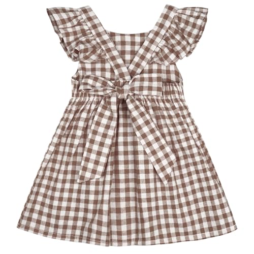 Image of AGQT Baby Girls Plaid Dress Flutter Sleeve Gingham Spring Summer Dresses Size 6M-8T