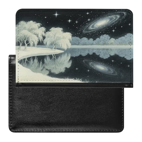Galaxy Starry Night Passport Holder for Travel Document Holders PU Leather Credit Card Holder Minimalist Front Pocket Wallet Fashion Passport Wallet Cover Case Slim Bifold