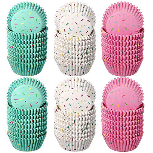 600 Pieces Christmas Candyland Party Cupcake Liners Colorful Paper Baking Cups Cupcake Wrappers Wraps Muffin Case Trays for Christmas Candyland Donut Party Decorations (White, Blue and Pink)