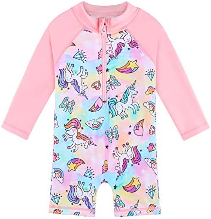 XIAOFEIGUO Baby Girls Swimsuit One Piece Long Sleeve Rash Guard Shirts Quick-Dry Bathing Suit 2-3Years Pink