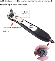 Vista 3 de Mini llave de trinquete, 2 destornilladores de ángulo recto de 1/4 pulgadas con perfil bajo, cuartos cerrados, mango de accionamiento reversible