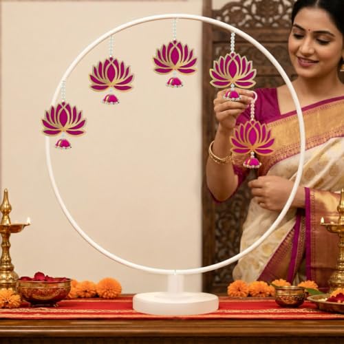 Image of SpecialYou White Round Backdrop Stand for Decor, Ganpati Decoration Stand for Home, Decoration Stand for Backdrop for Pooja Room Decor Items, Ganapati Decoration Items for Home
