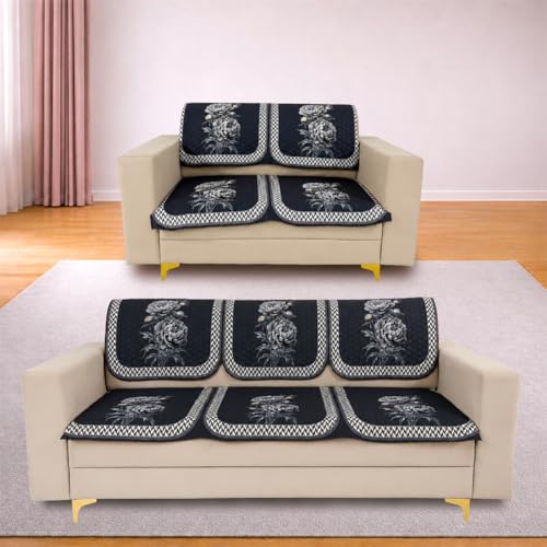 Image of Homerz 'Brooklyn Series' Premium Sofa Cover | Quilted Floral Design | Non-Slip Washable Sofa Protector | Soft Anti Slip Fabric (Ny Grey, 5 (3+2) Seater, Seat Cover with Backrest)