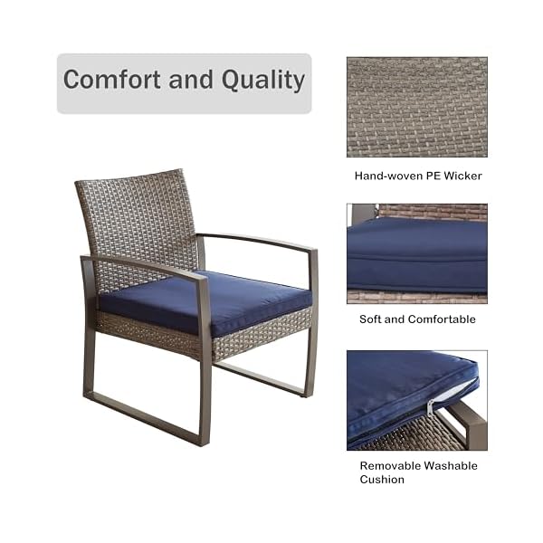 LOKATSE HOME 5 Pieces Patio Furniture, Outdoor Conversation Sets Rattan Wicker Chairs with Soft Cushion, Ottomans and Coffee Table for Balcony Poolside Front Porch Deck, Blue - Image 4