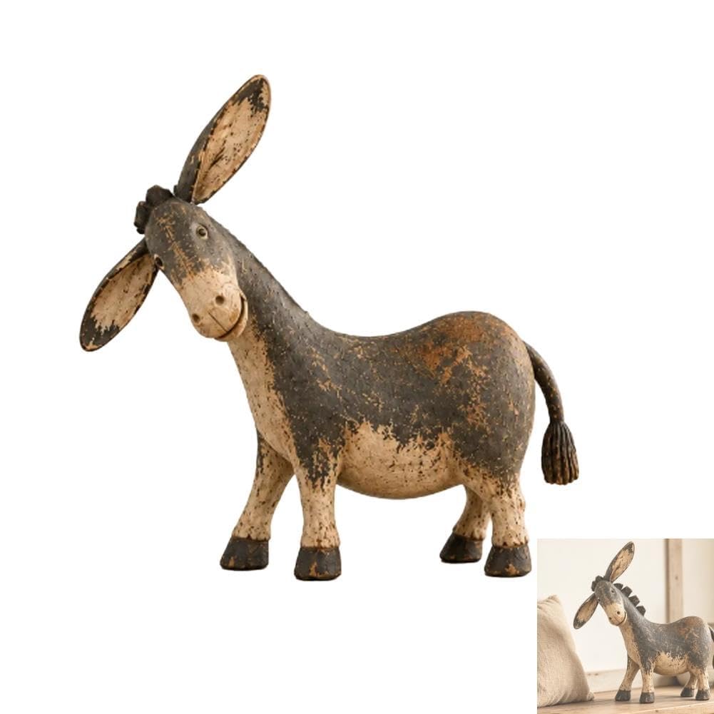 Rustic Donkey Figurine for Farmhouse Decor, Distressed Brown Western Statue