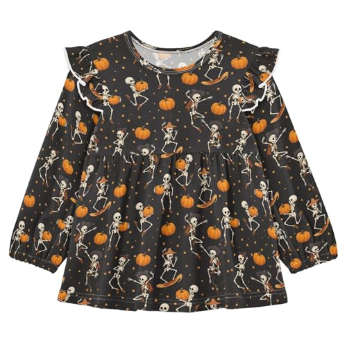 Skull Pumpkin Star Halloween Girls Shirts Cotton Long Sleeve Ruffle Toddler Tee Tops - Main Image