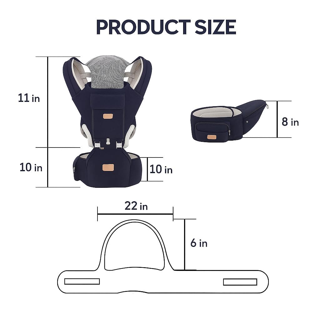 Sharth Baby Carrier with Hip Seat, 6-in-1 Infants & Toddlers (7-41 lbs) Carrier, Fully Adjustable Hip Seat Carrier to Fit All Parents, All-Season Baby Carrier - Dark Blue