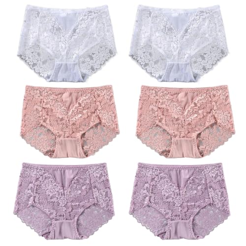 Image of Sexy High Waisted Underwear for Women Plus Size Briefs Breathable Lace Panties High Waisted Cheekster Granny Panties