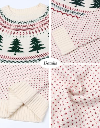Image of Women's Fair Isle Sweater Crew Neck Long Sleeve Heart Sweater Vintage Tops