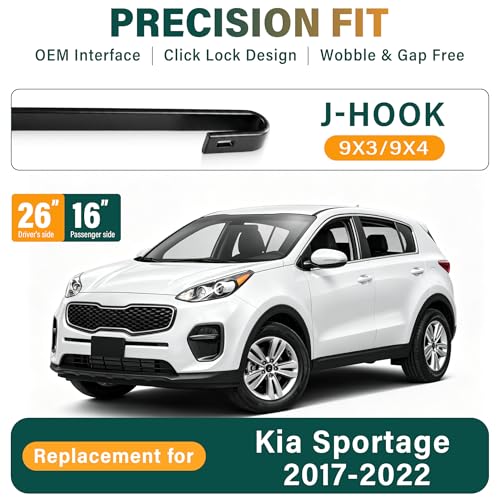 Image of Windshield Wiper Blades Replacement for Kia Sportage 2017-2022, Kia Sorento 2016-2020, Hyundai Santa Fe 2019-2023 Original Factory Quality Front Rear Wiper Blade Set - 26 inch 16 inch 11 inch (Set of 3)