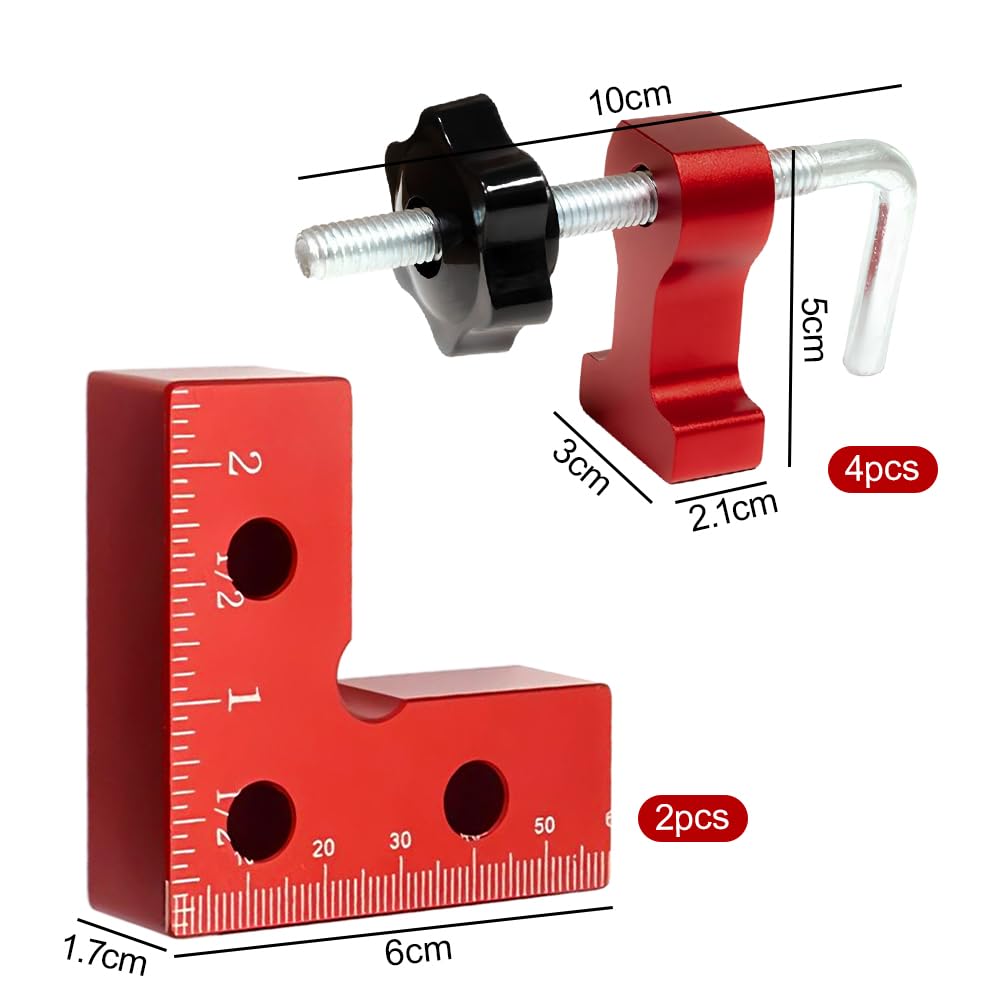 Ángulo de posicionamiento de 90 grados, 2 unidades, pinzas de ángulo recto de aleación de aluminio, tensor de ángulo recto, herramientas de carpintería para carpintería, bricolaje, manualidades, rojo
