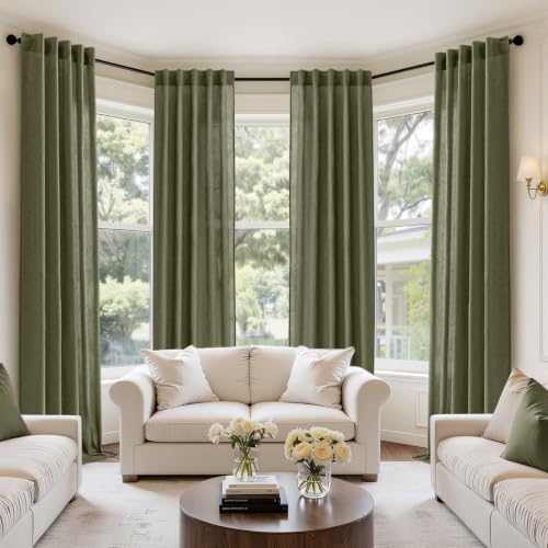 MIULEE Light Olive Green Back Tab Linen Curtains 4 Panels 42W x 84L