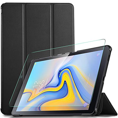 IVSO Funda Carcasa con Protector de Pantalla para Samsung Galaxy Tab A 10.5 T590/T595, Slim Protectora Carcasa con Auto Wake/Sleep Función para Samsung Galaxy Tab A T590/T595 10.5 2018, Negro+1 Pack