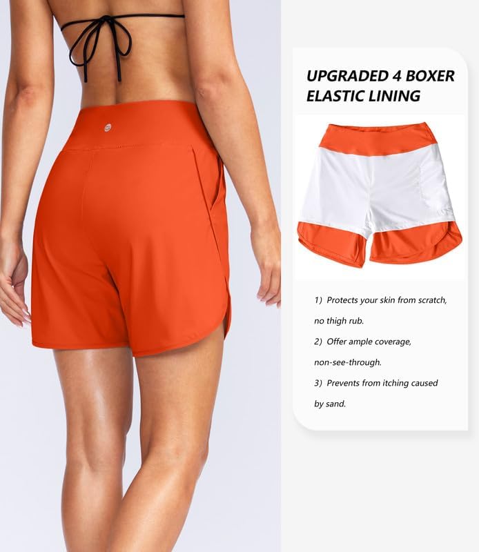 G Gradual Women's 5" High Waisted Swim Board Shorts Quick Dry UPF 50+ Swimming Beach Shorts for Women with Liner Pockets - Image 4