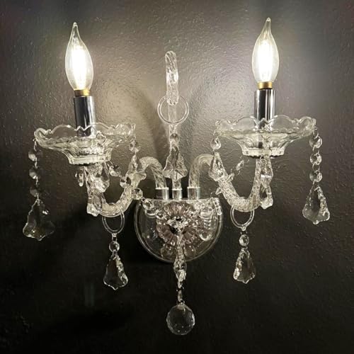 Vintage Crystal Wall Sconce Lighting Crystal Wall Light Elegant 2 Lights European Style Decorative Luxury Sconces Wall Lamp for Bathroom Bedroom Bedside Entryway Sconce Light