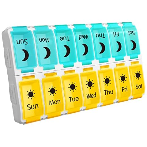 GOGOODA Extra Large Pill Organizer 2 Times a Day, XL AM PM Weekly Pill Box Quick Fill Vitamin Container Medicine Organizer Holder (Yellow-Green) Cover
