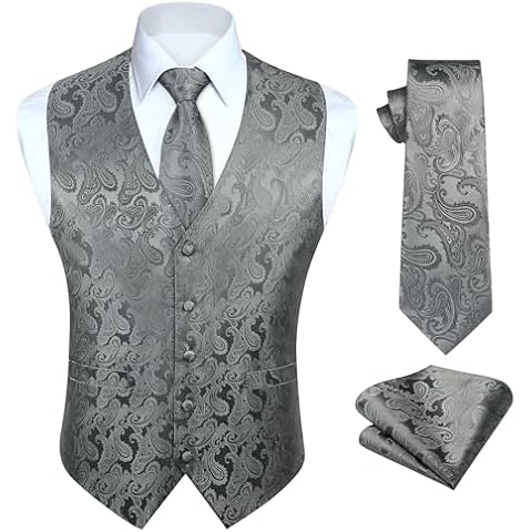 HISDERN Gilet Costume Homme Gris Cover