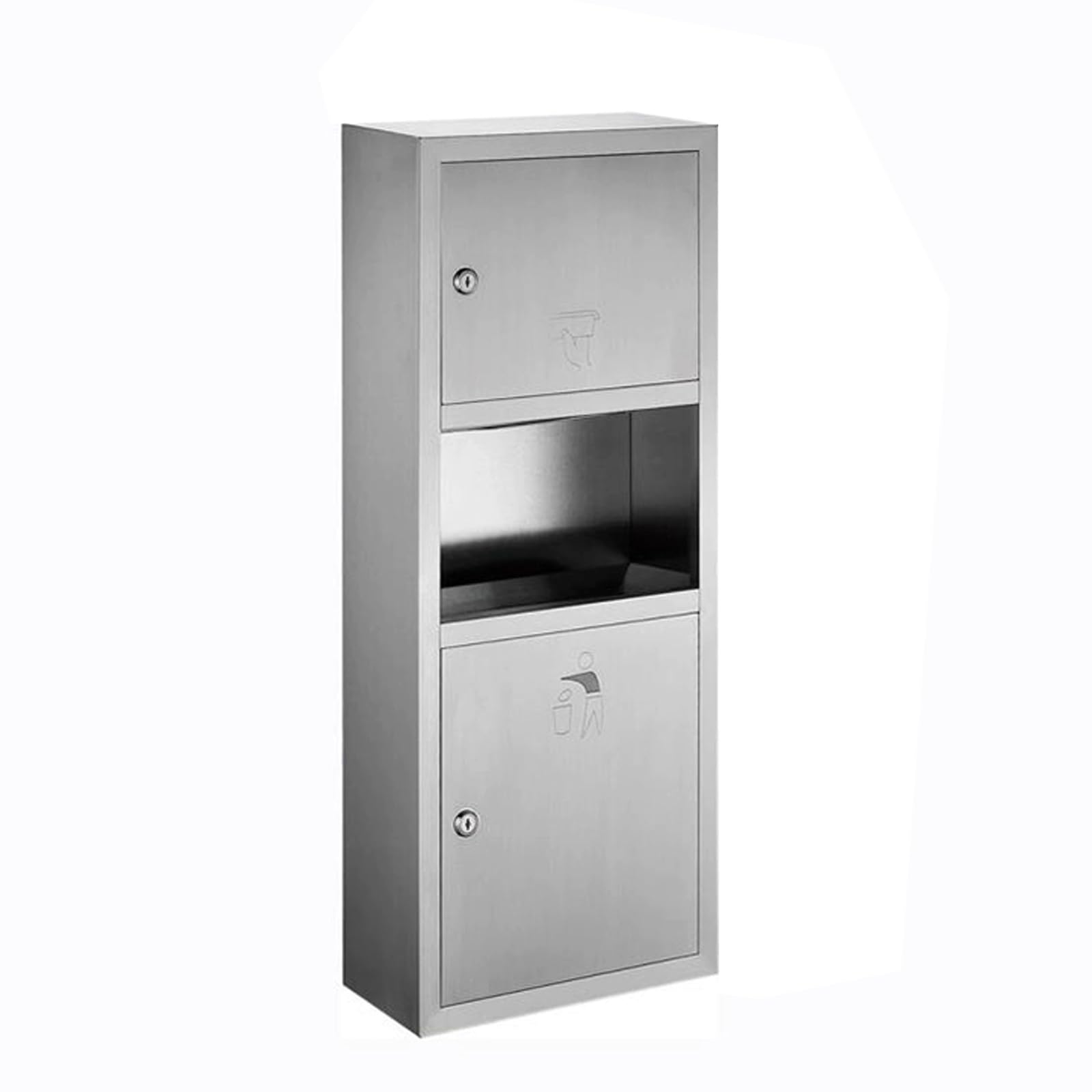 Handtuchspender mit Abfalleimer für Bad Und Küche, Papierhandtuchspender aus Edelstahl 304, Inklusive Schloss und Schlüssel, Mülleimer mit Griff(Silver)