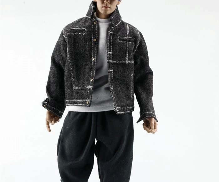 Figurine homme 30cm vêtement veste denim noir de soldat miniature échelle 1/6