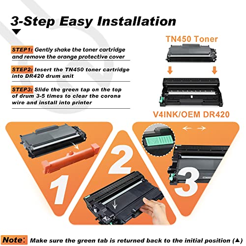 v4ink Compatible Toner Cartridge and Drum Unit Replacement for Brother TN450 TN420 DR420 use with HL-2270dw HL-2280dw HL-2230 HL-2240d MFC-7240 MFC-7360n MFC-7860dw 3 Packs (1 Drum+2 Toner) (Black) - Thumbnail 4