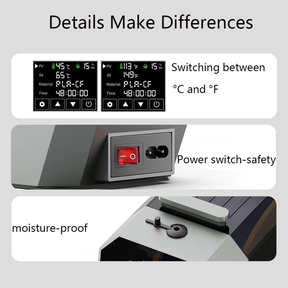 3D Printer Filament Drying Box, Upgraded 3D Filament Dryer with Fan & Touch Screen, 360° 110W PTC Filament Storages, 48-Hour Timing & 45 ℃ -70 ℃ Temperature Adjustment for Home