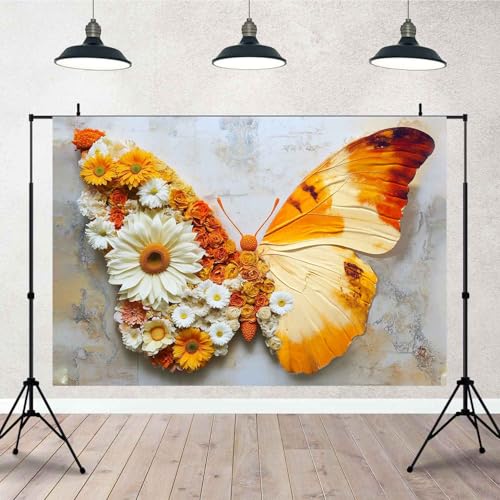 Fondo fotográfico de alas de mariposa 7x5ft naranja miniatura 4