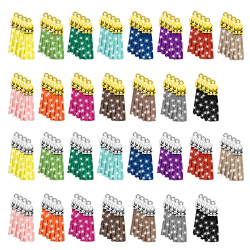 120 Pcs Glitter Tassels For Jewelry Making, Mini Tassels For Crafts, Keychain Tassels, Handmade Craft Supplies Contain Gold And Silver Caps, Each Caps Set Of 15 Colors #TOP17