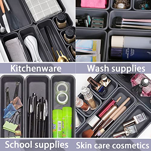 Schubladen Organizer 17STK，Schubladen Ordnungssystem Drawer Organizer Schublade Schminktisch Organizer Schubladentrenner für Büro Schminktisch Küche Bad (3 Größen,Schwarz)