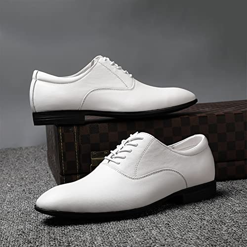 Dress Oxford for Men Lace Up Round Toe Genuine Leather Slip Resistant Rubber Sole Low Top Business(White,10 M US)3