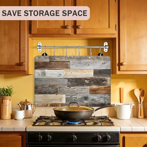 Image of Multi-Design Silicone Stove Cover for Glass /Electric Stoves - 3-in-1 Heat-Resistant Protector Mat, Non-Slip Drying Rack (Rustic Wood Grain Pattern, 28 inch L x 20 inch W)