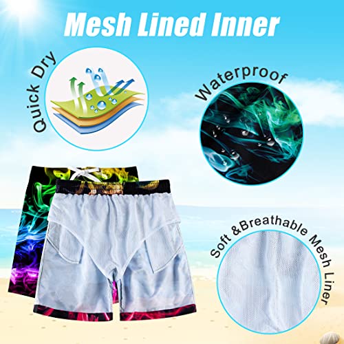 Lovekider Boys Swim Trunks Size 5 6 Quick Dry Colorful Smoke Board Shorts 3D Print Casual Summer Surf Beach Pants With Mesh Lining Elastic Waist #TOP4