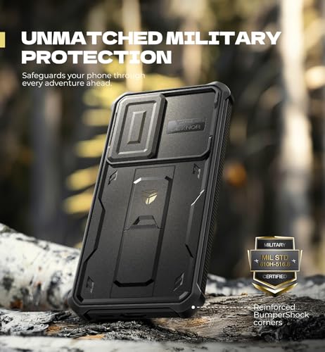 Image of Dexnor for Samsung Galaxy S25 FE Case with Upgraded Slide Camera Cover & 2 Front Frames & Built-in Screen Protector & Kickstand, Heavy-Duty Rugged Case Full-Body Protective Cover(2025),6.7 inch-Black