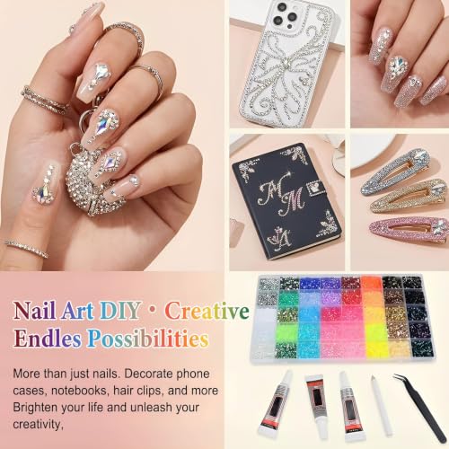 40 Farben DIY Glitzersteine Nägel, Strasssteine Bedazzler Kit with Glue, Glitzersteine Selbstklebend Bedazzling Kit, Rhinestones für Basteln Diamond Painting Textilien Nail Charms