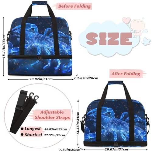 Large Weekender Overnight Bags Blue Abstract Animal Travel Duffel Bag for Women Men Gym Bags With Shoe Compartment Foldie Travel Tote Bag Carry On Personal Item Bag for Travel Gym Sports2