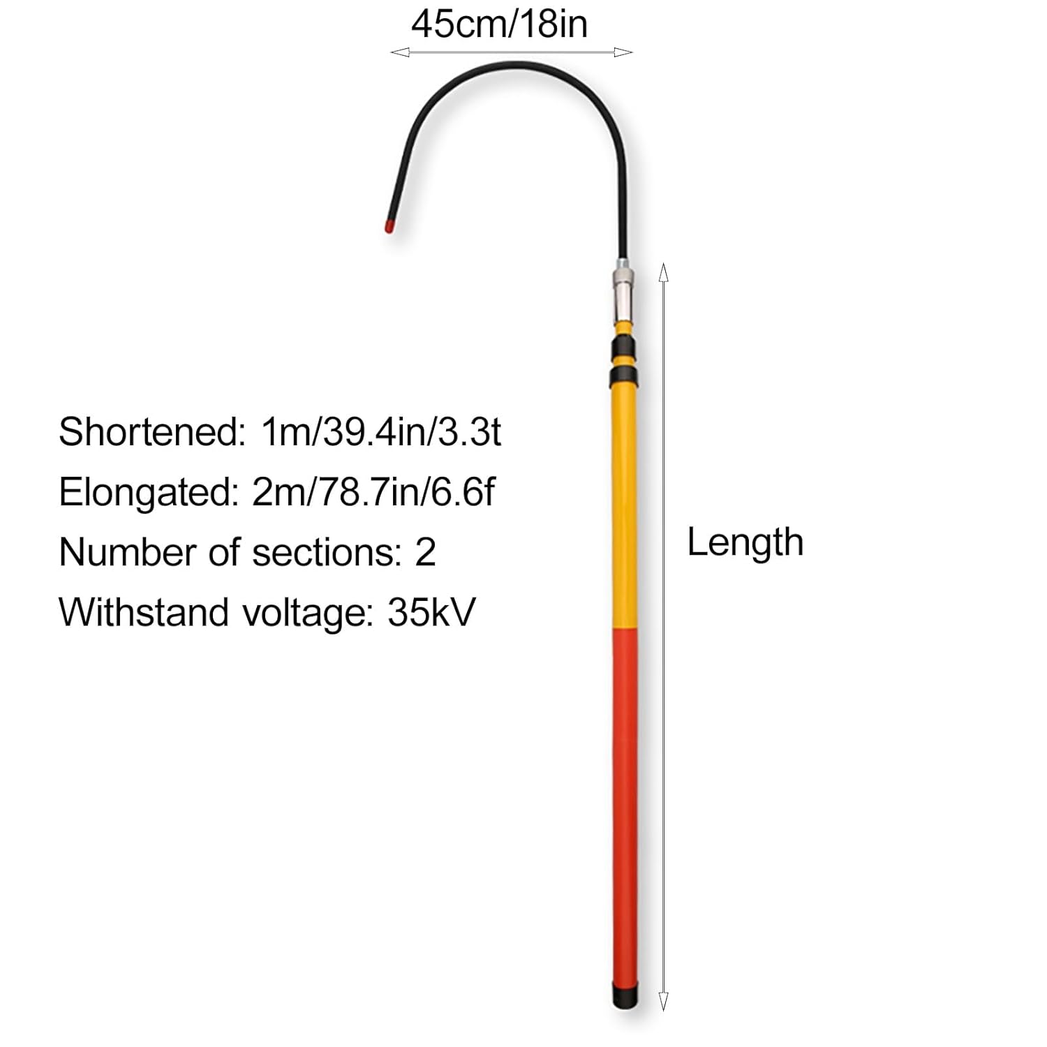 Telescoping Insulated Rescue Hook, Detachable 18in Hook, Body Pull Stick, Safety & Defense Tools for Emergency Care, Fire Rescue, Boat Safety(2m/78.7in/6.5ft)