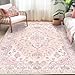 RELEANY Area Rugs 5'x7' Washable Non-Slip, Floral Vintage Distress Print Pattern Medallion Carpet for Living Room Bedroom Dining Room, Pink Greypink Cute