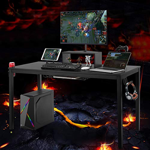 Tangkula 55" Large Computer Desk Gaming Desk, Ergonomic Gamer Table With Monitor Shelf Cup Holder Tablet Board Headphone Hook & Storage Basket, Professional Desk For Gaming (Black) #TOP7
