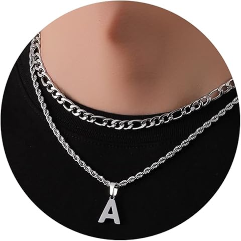 WEDDINEN Stocking Stuffers-Layered Initial Necklace for Men Boys Figaro Twist Rope Chain Letter Necklace Jewelry Christmas Birthday Gift for Men Boyfriend Teen Boys