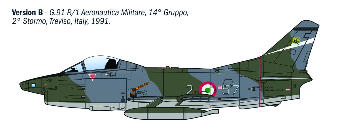 Italeri 92645 FIAT G.91 R, scala 1:48, Plastic Model Kit/Modello in plastica da montare