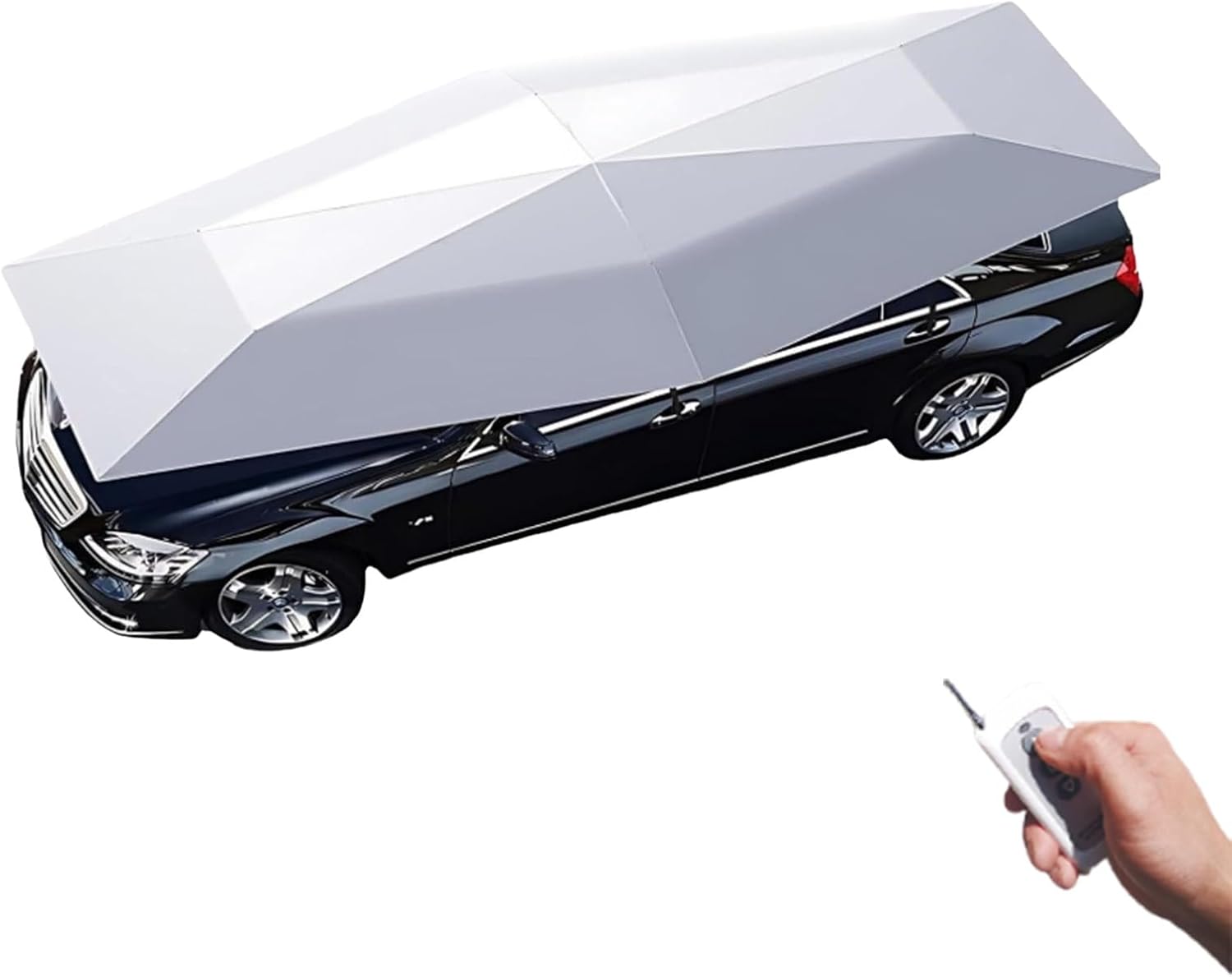 Remote Adjustment Automatic Car Umbrella, Retractable Car Sun Shade Cover, Portable Waterproof Windproof Car Shelter for Outdoor Vehicle Protection Driveway Parking(Silver Gray,5m)