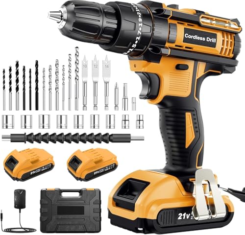 Trapano Avvitatore Batteria 21V, Avvitatore a Batteria con 2 Batterie da 2.0Ah, 42N.m di Coppia, 2...