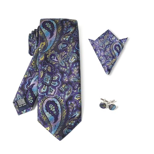 Image of Men's Tie Set with Pocket Square and Cufflinks | 100% microfiber; tie 59 x 3.15 in; square 10 x 10 in; gift box included