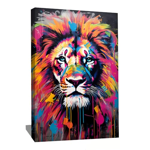 Alessio Cacciatore Tableau Graffiti Lion - Décoration Murale Pop Art - Toile Graffiti Street Art - Art Mural Lion - Décoration Murale Impression Sur Toile - Tableau Tête De Lion Multicolore (40x30cm)