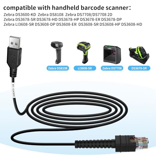 Câble USB blindé Zebra DS3678 de 2,1 m, conception robuste et stable - 5